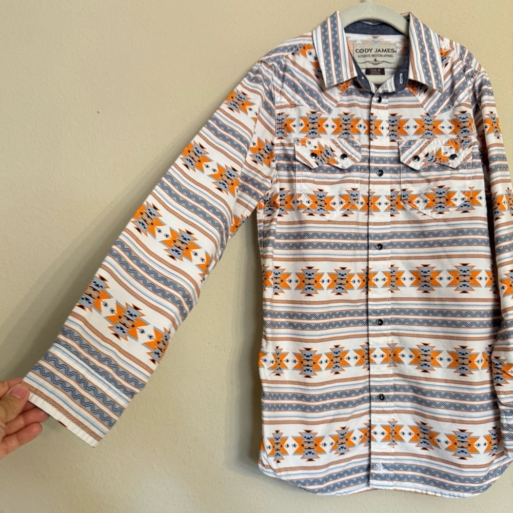 Cody James Shirt Youth Boys Size M Western Aztec Country Rodeo Pearl Snap White